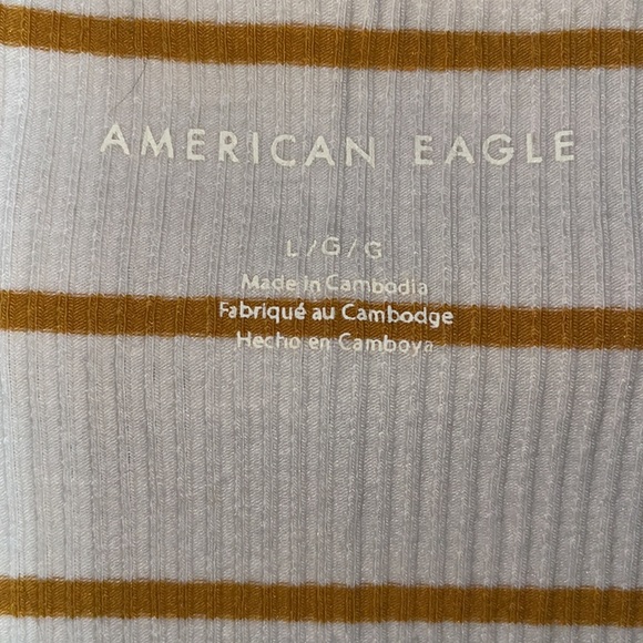 American Eagle Short Sleeve Super Soft Yellow Striped Cream Henley Top - Sz.Med - Picture 2 of 5